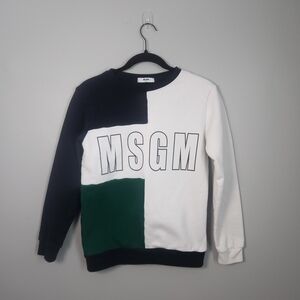 MSGM Kids Color Block Logo Sweatshirt Size 14 Years Navy Green Whitwme